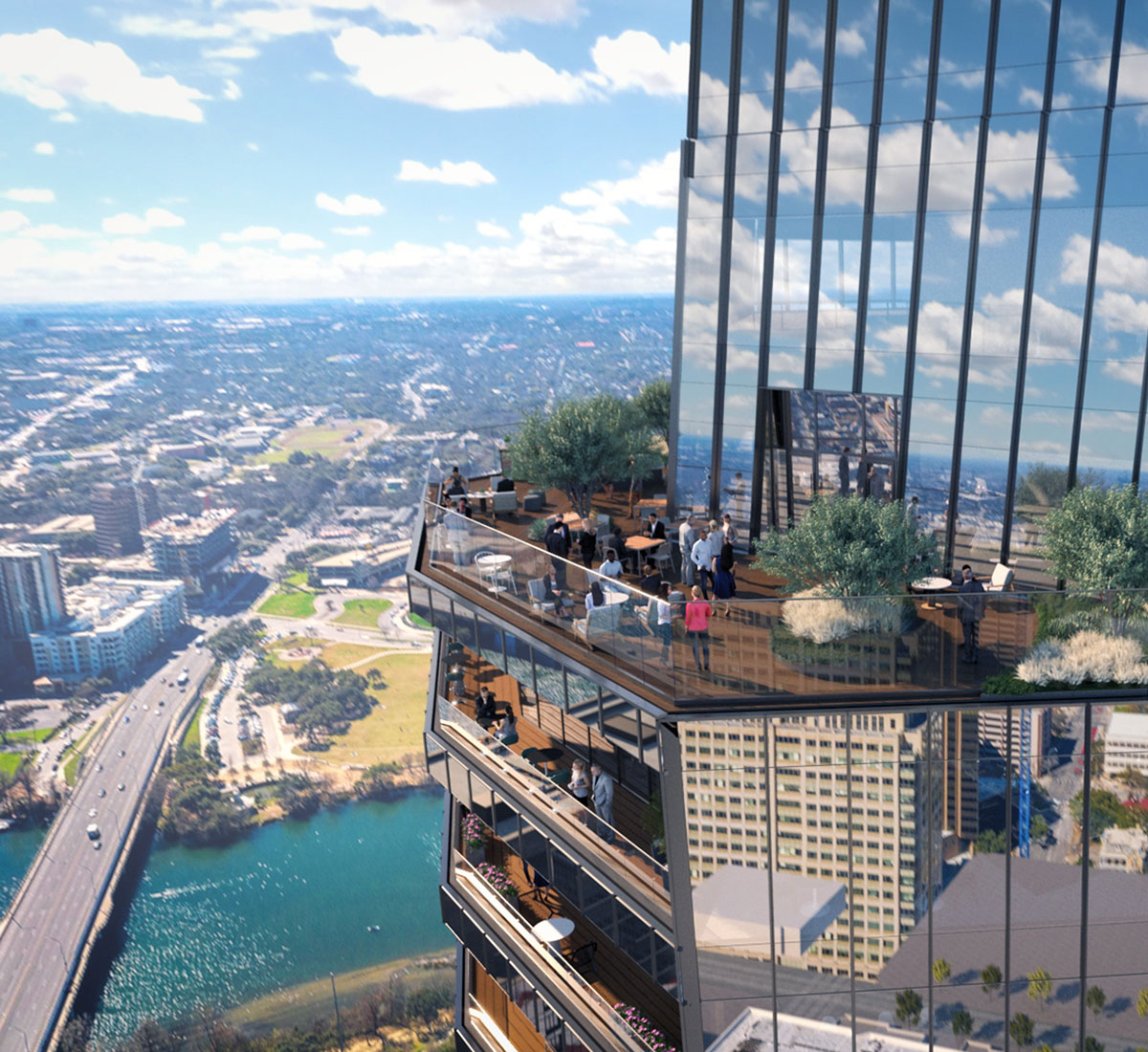 Top story of terrace overlooking downtown Austin